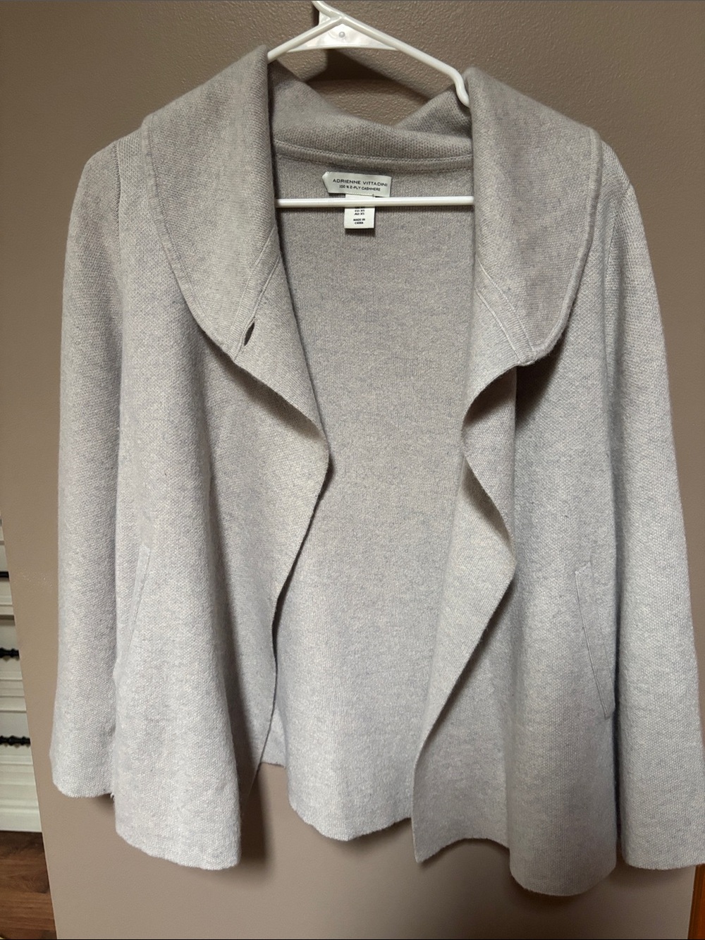 Adrienne Vittadini Heather Light Gray Draped Cardigan